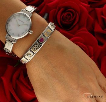 Charms NOMINATION kwiat z różową emalią i białą cyrkonią 330321 14  to element do bransoletki komponowanej Nomination Italy, wykonany z najwyższej jakości stali szlachetnej oraz srebra pr. 925, zdobiony różowym kwiatem i m.jpg
